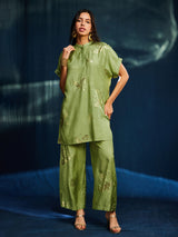 Gold Foil Print Tunic Set - Green