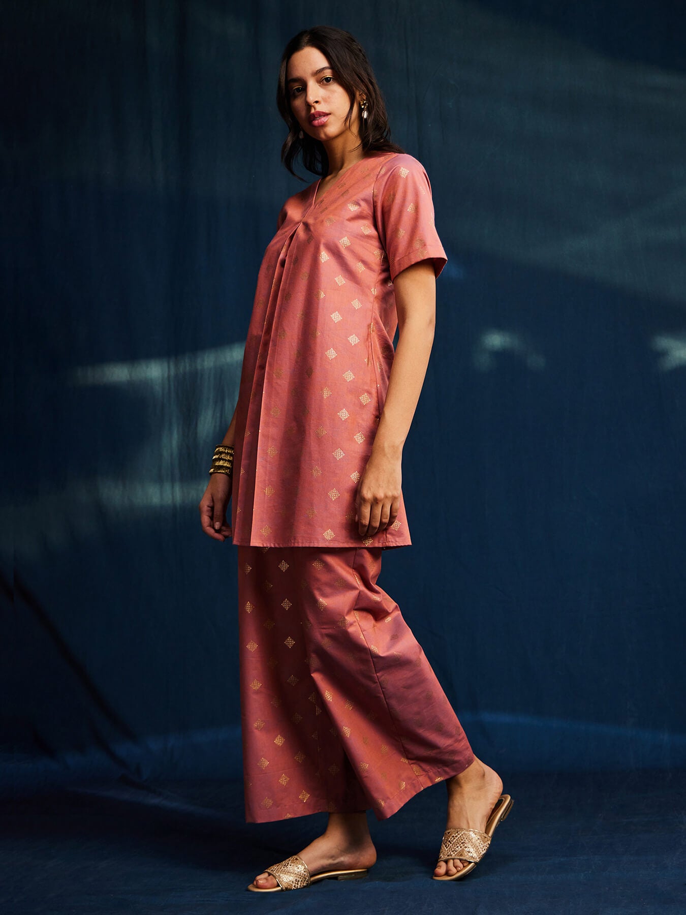 Cotton Foil Print Coord - Pink