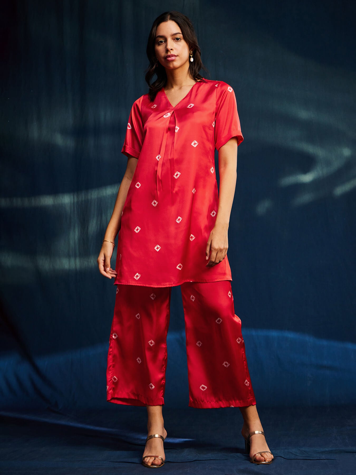 Satin Bandhani Coord - Red