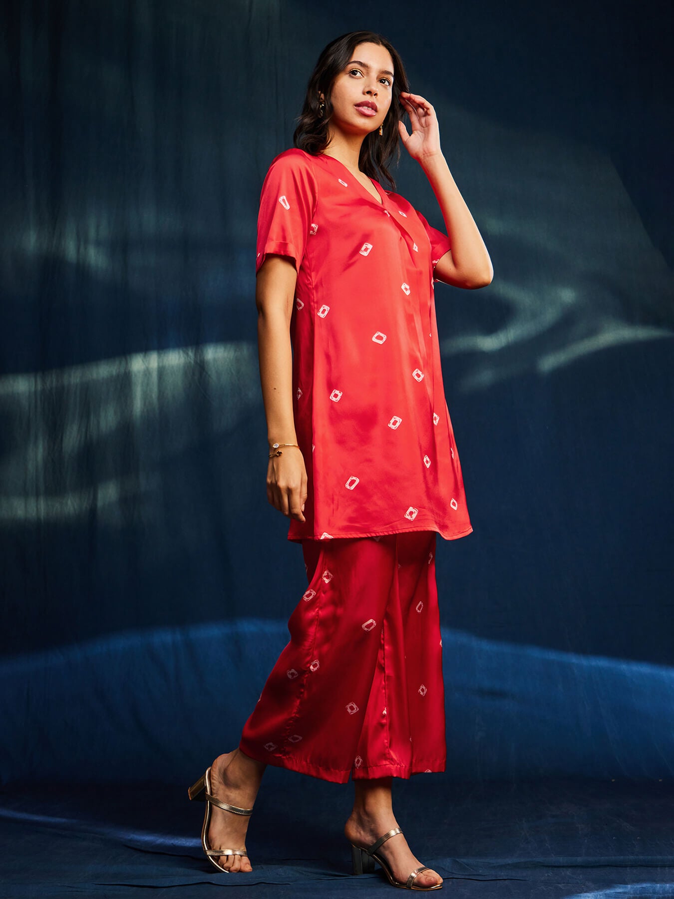 Satin Bandhani Coord - Red