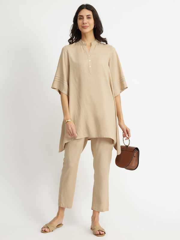 Soft Textured Rayon Solid Co-ord Set - Beige