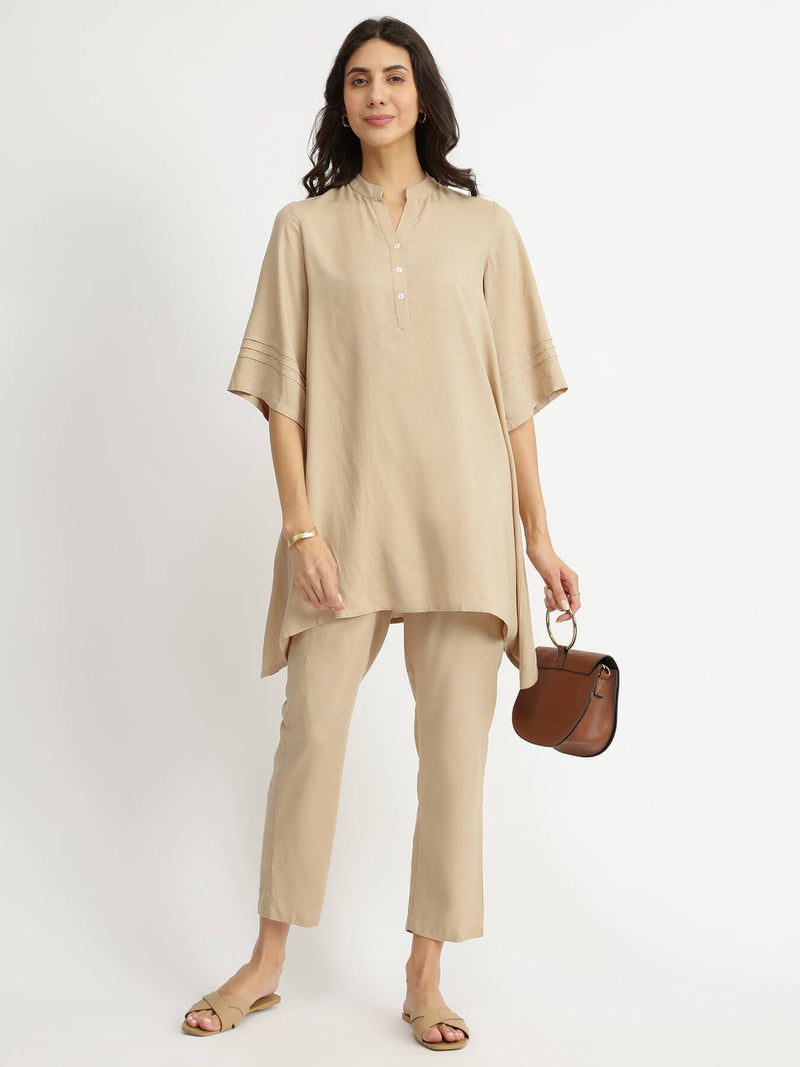 Soft Textured Rayon Solid Co-ord Set - Beige
