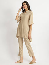Soft Textured Rayon Solid Co-ord Set - Beige