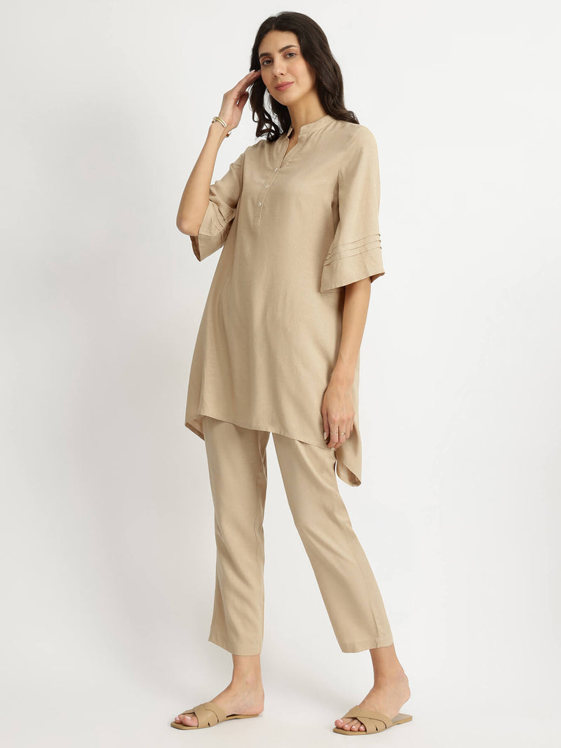 Soft Textured Rayon Solid Co-ord Set - Beige