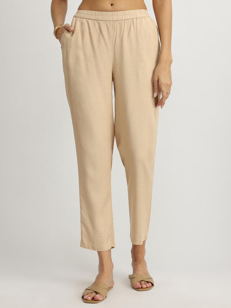 Soft Textured Rayon Solid Co-ord Set - Beige