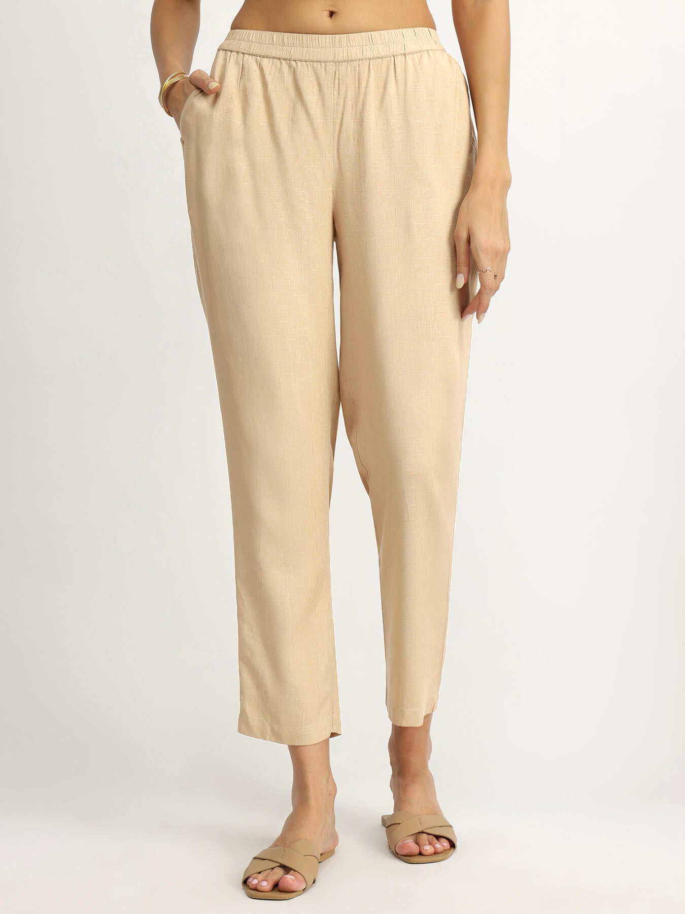 Soft Textured Rayon Solid Co-ord Set - Beige