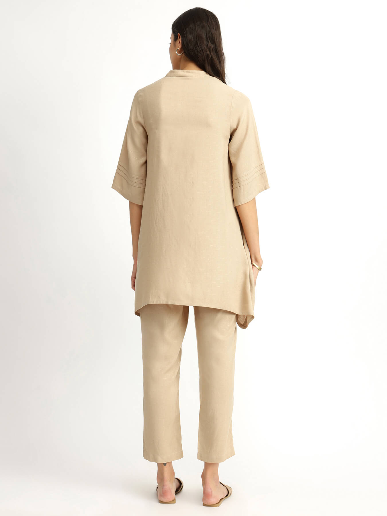 Soft Textured Rayon Solid Co-ord Set - Beige