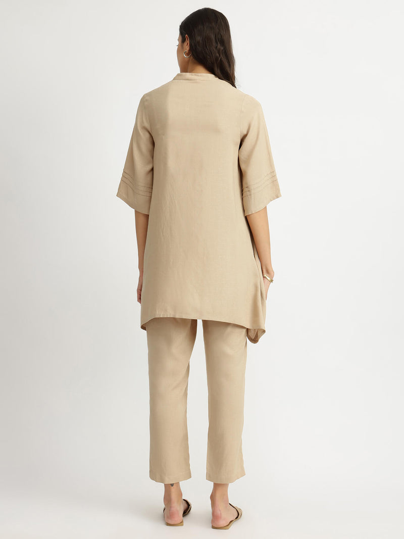 Soft Textured Rayon Solid Co-ord Set - Beige