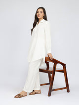 Rayon Solid Shirt Collar Co-ord Set - White