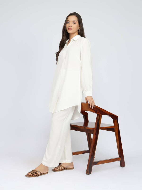 Soft Textured Rayon Solid Co-ord Set - White
