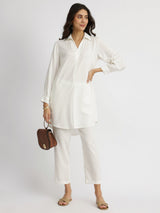 Soft Textured Rayon Solid Co-ord Set - White