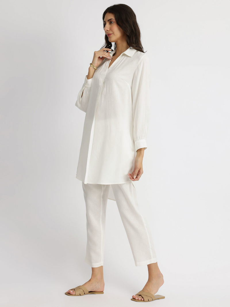 Soft Textured Rayon Solid Co-ord Set - White