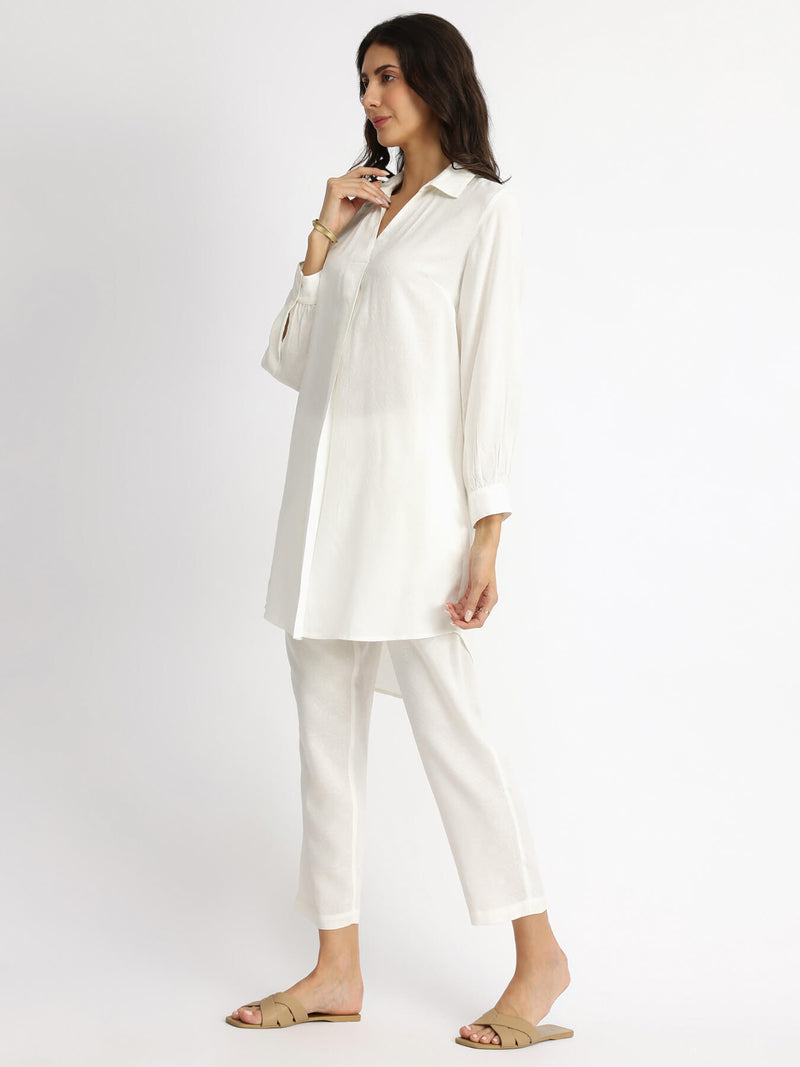 Soft Textured Rayon Solid Co-ord Set - White