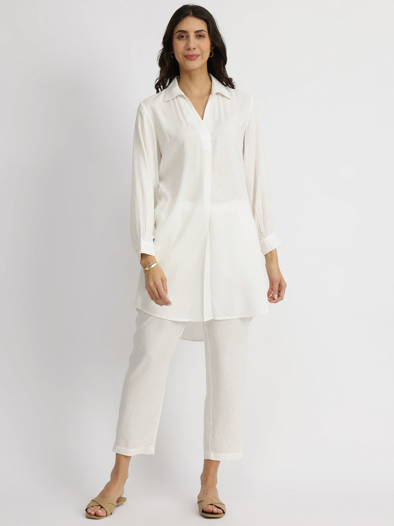 Soft Textured Rayon Solid Co-ord Set - White