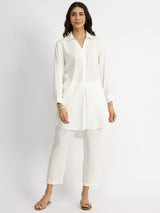 Soft Textured Rayon Solid Co-ord Set - White