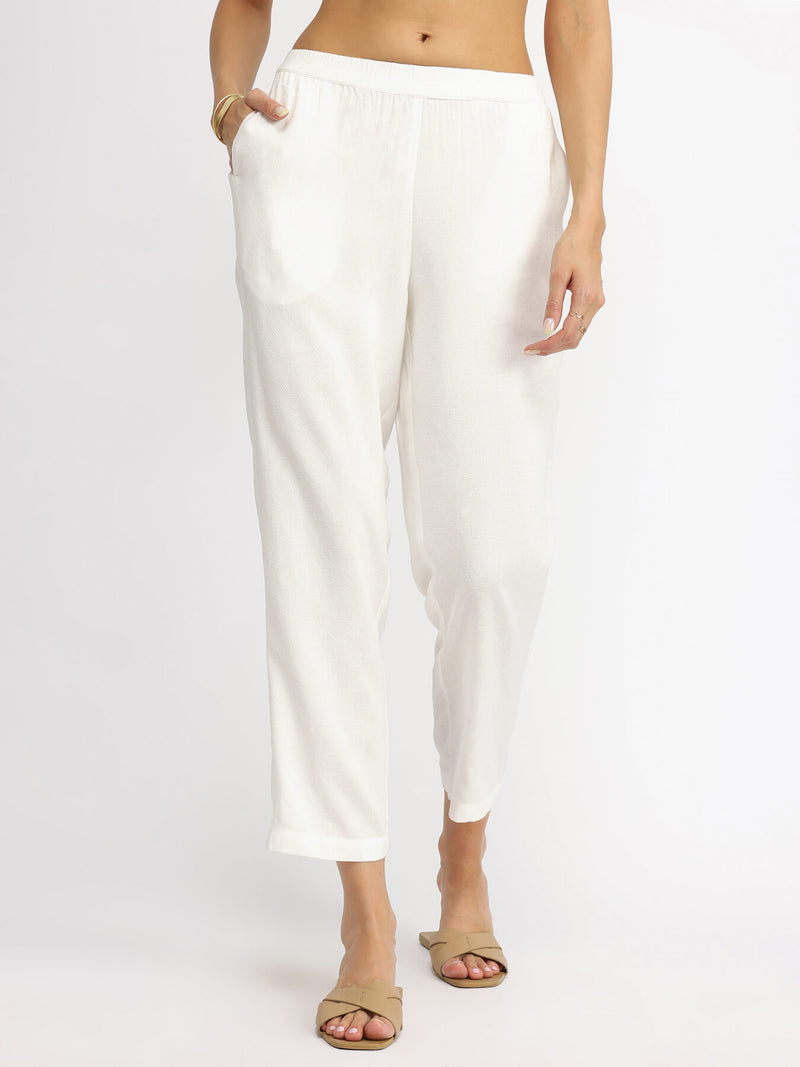 Soft Textured Rayon Solid Co-ord Set - White