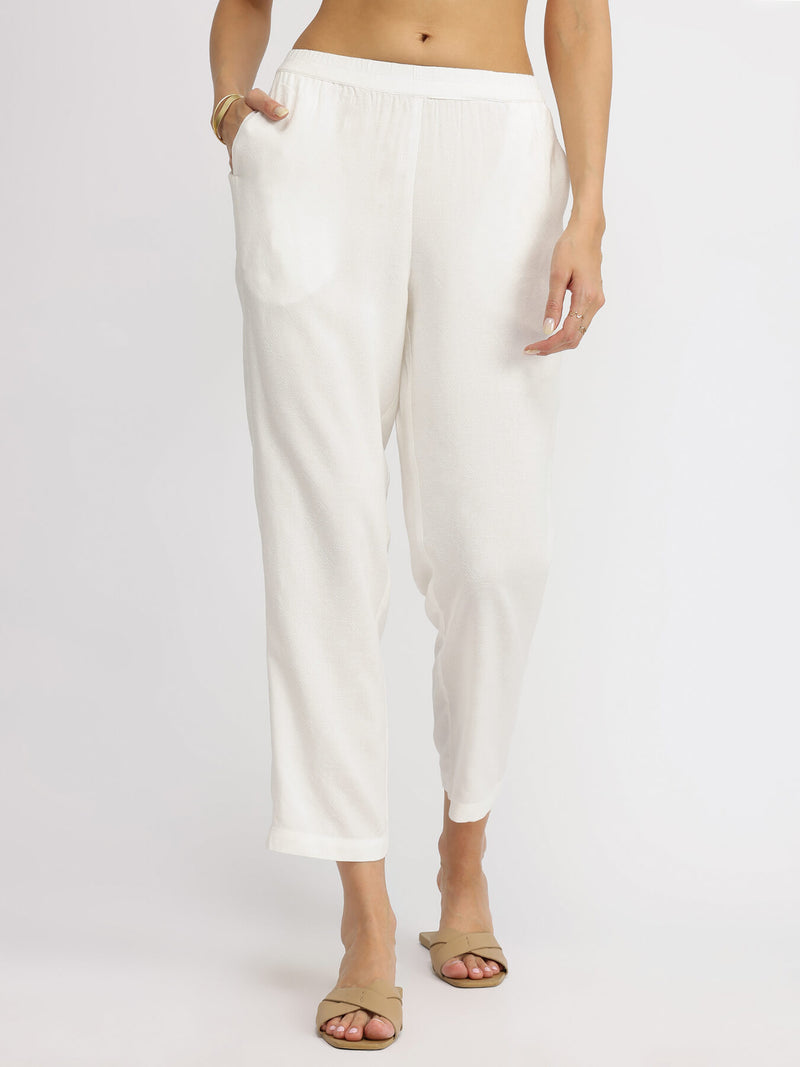 Soft Textured Rayon Solid Co-ord Set - White