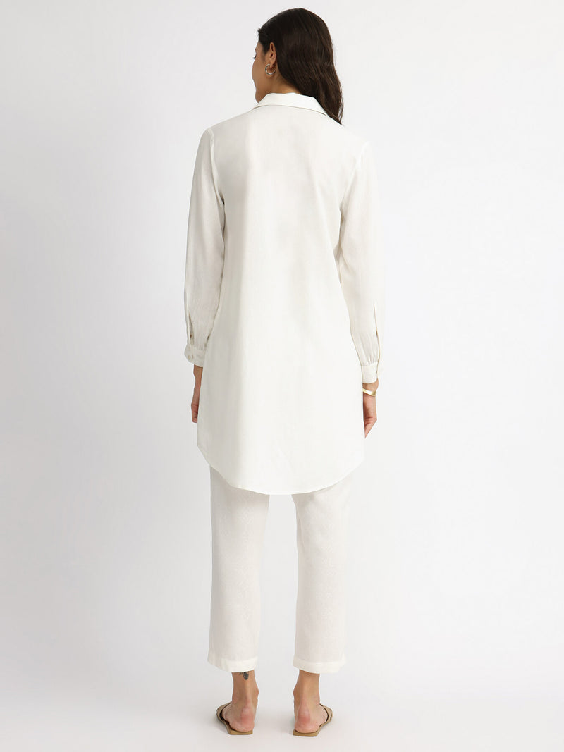 Soft Textured Rayon Solid Co-ord Set - White