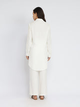 Rayon Solid Shirt Collar Co-ord Set - White