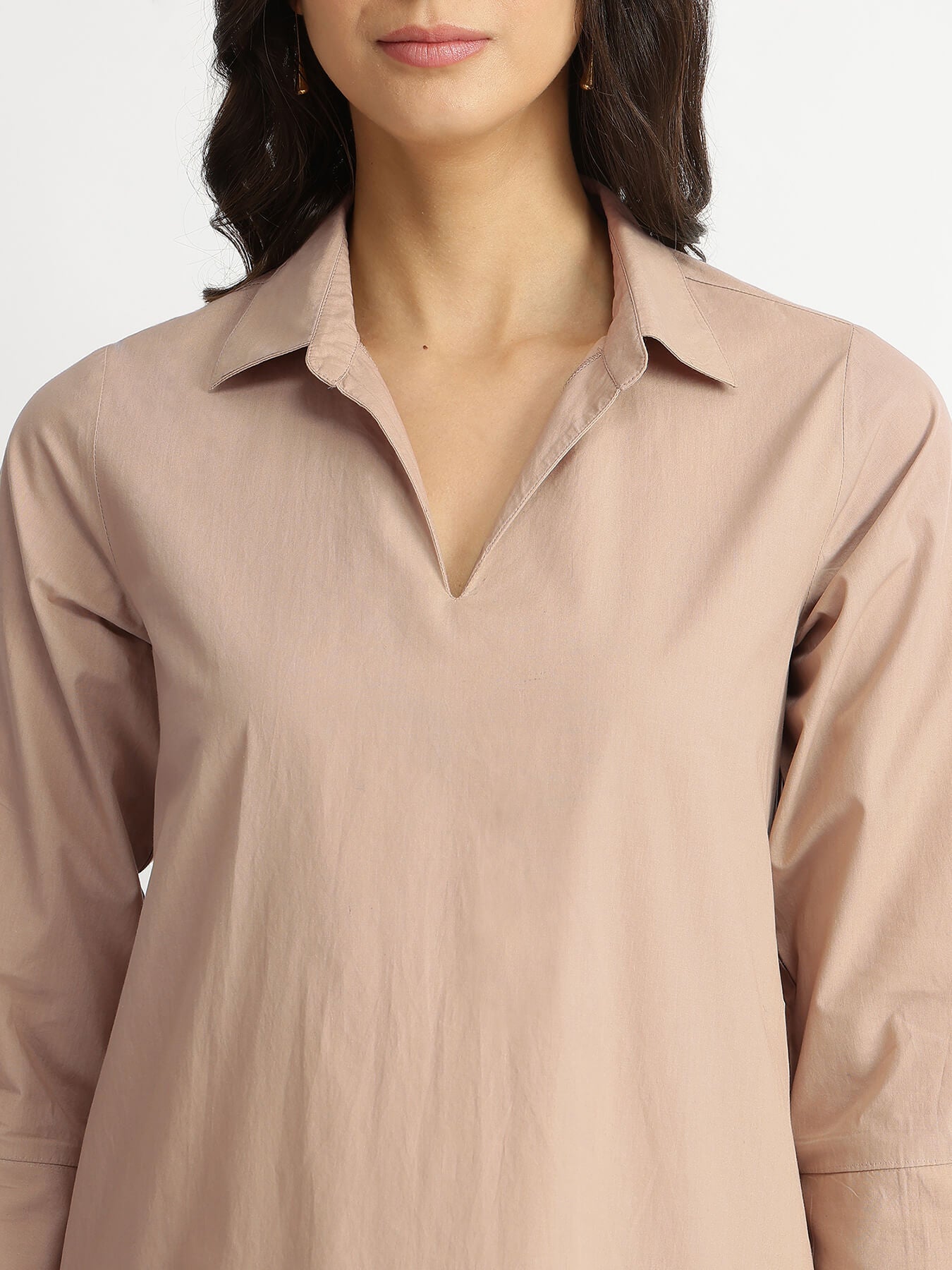 Air Loom Cotton Poplin Solid Co-ord Set - Beige