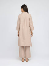 Cotton Solid Asymmetric Co-ord Set - Beige