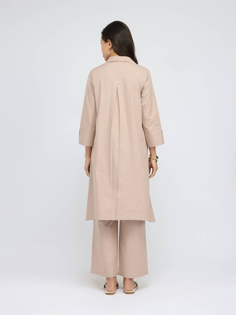 Cotton Solid Asymmetric Co-ord Set - Beige