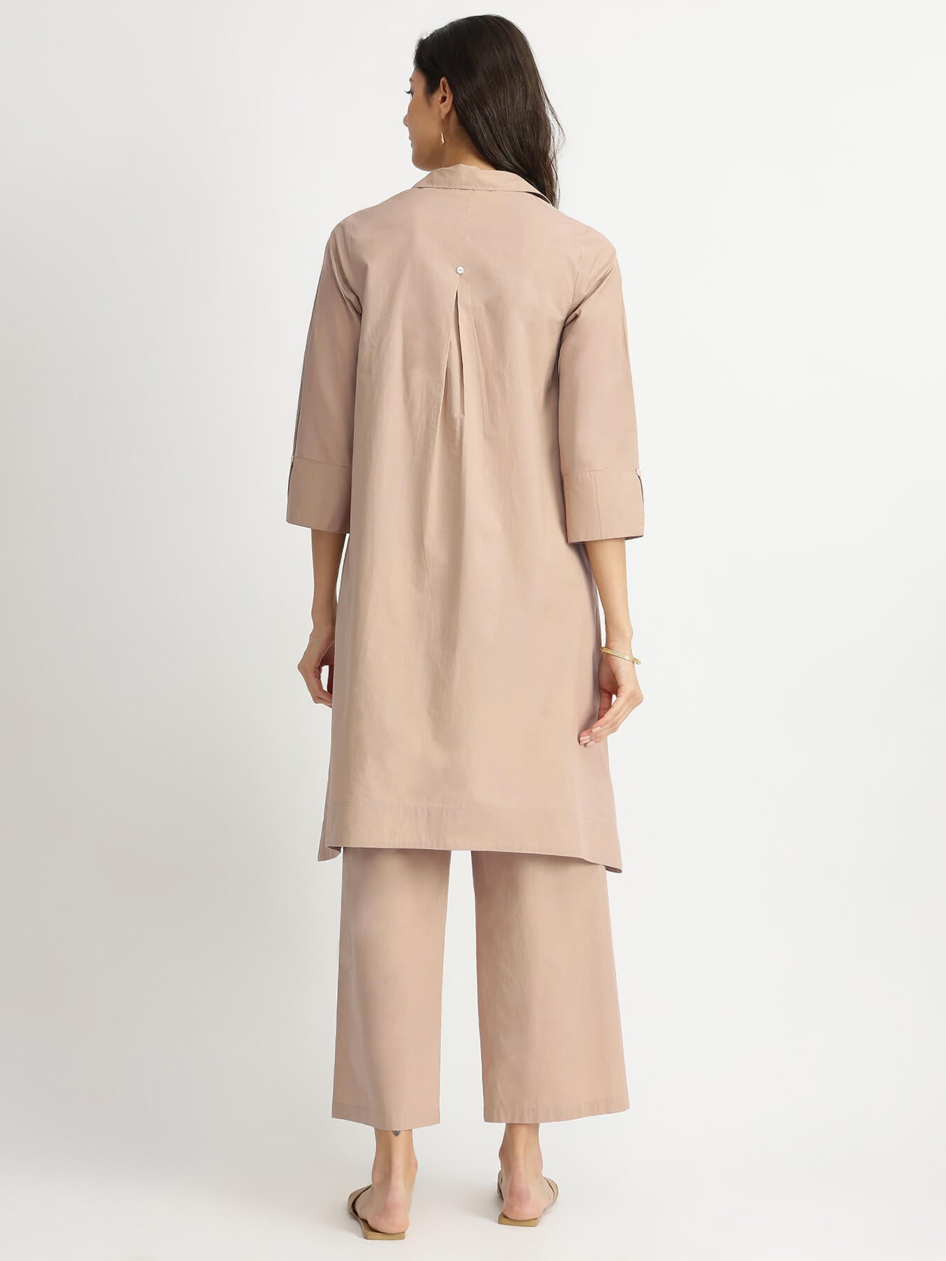 Air Loom Cotton Poplin Solid Co-ord Set - Beige
