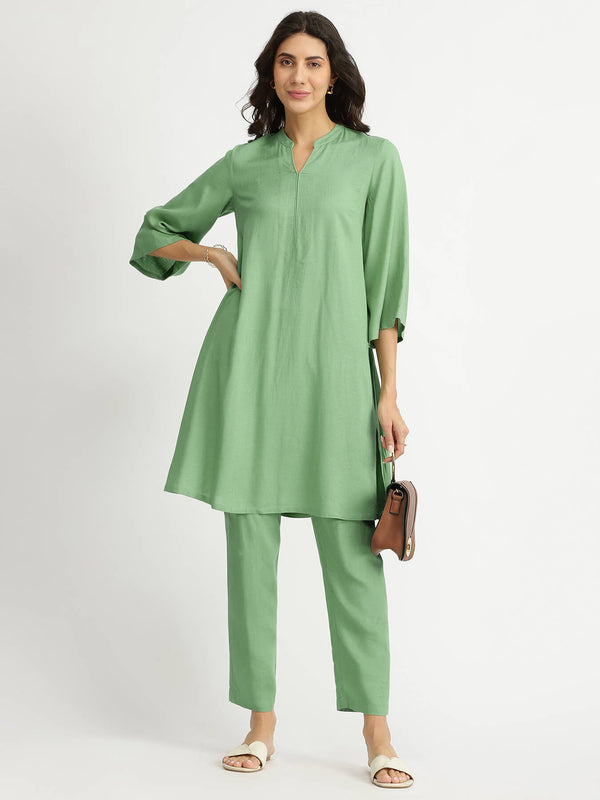 Soft Textured Rayon Solid Co-ord Set - Green