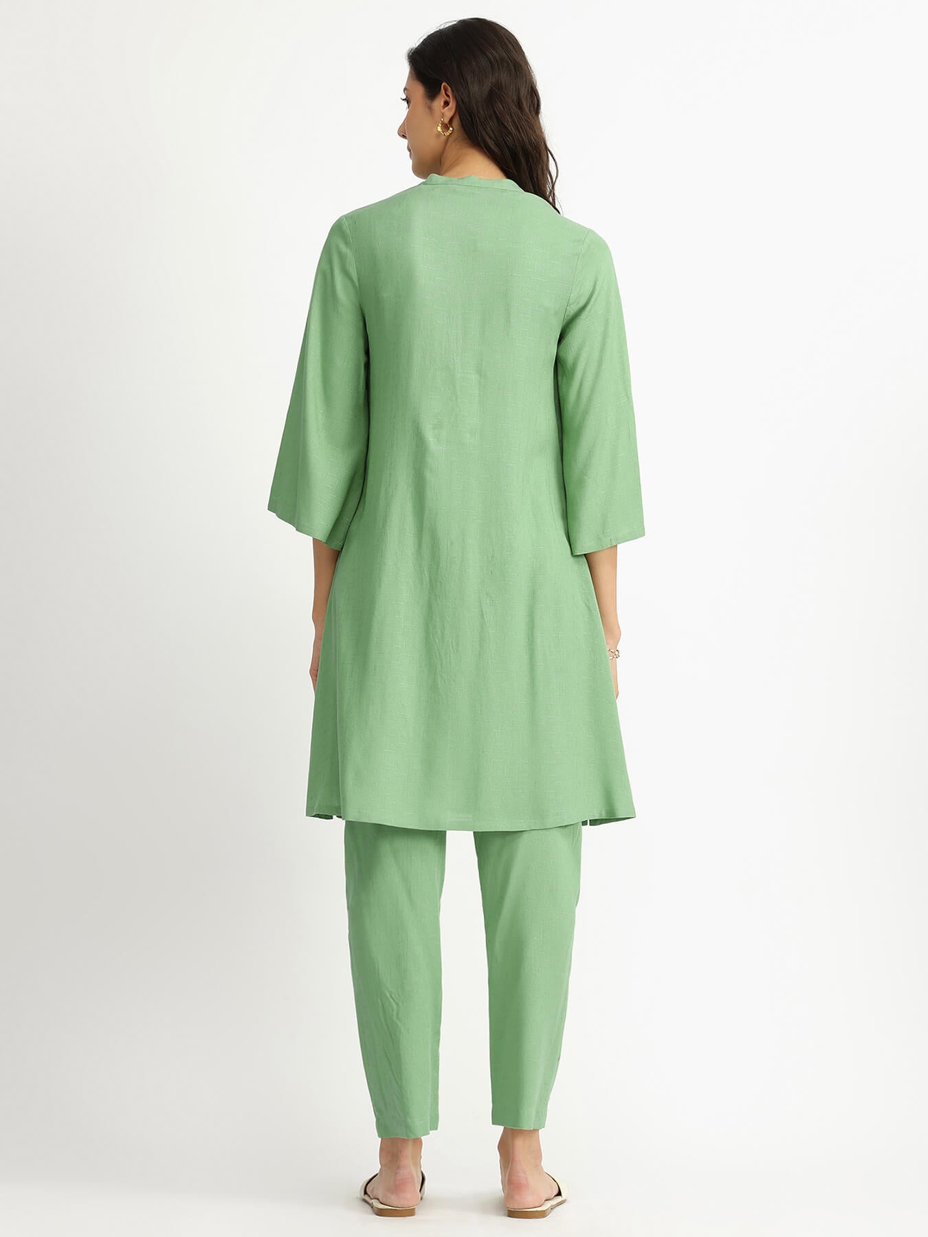 Soft Textured Rayon Solid Co-ord Set - Green