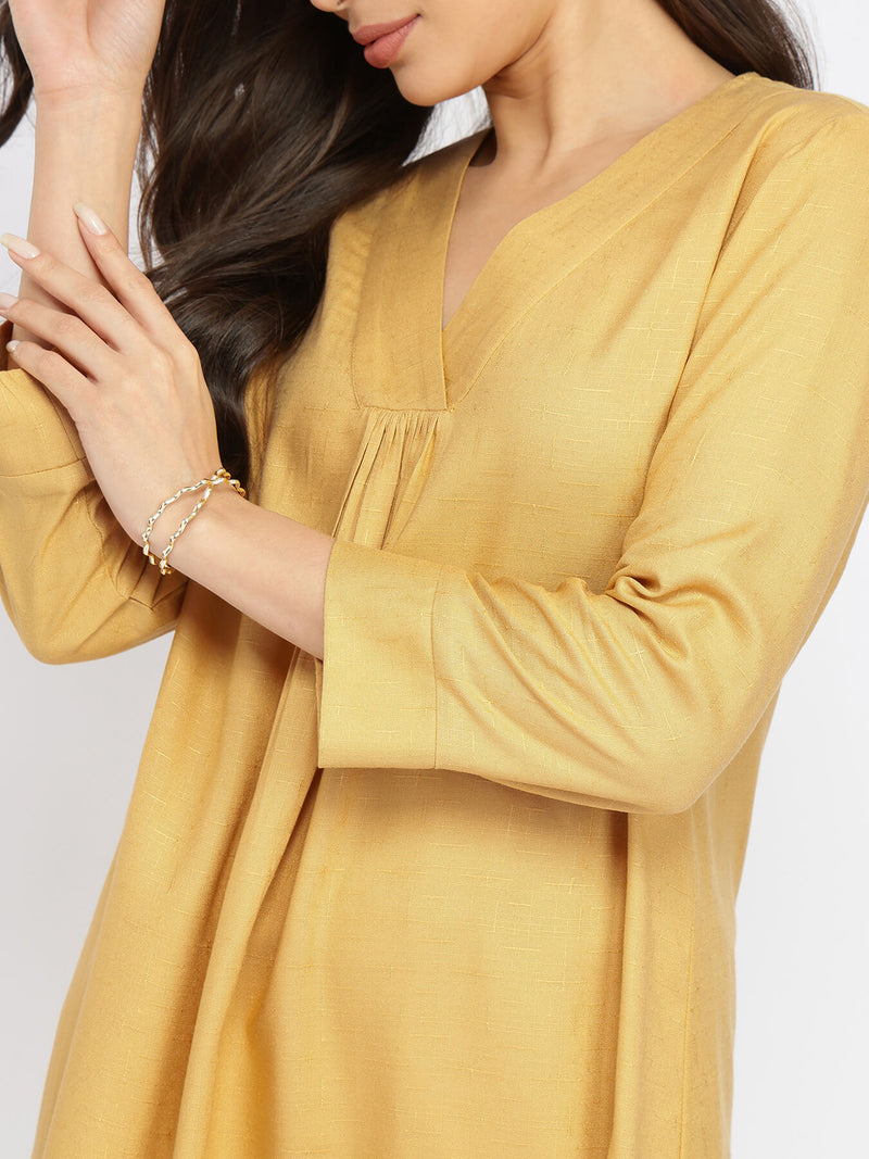 Rayon Solid Asymmetric Co-ord Set - Yellow