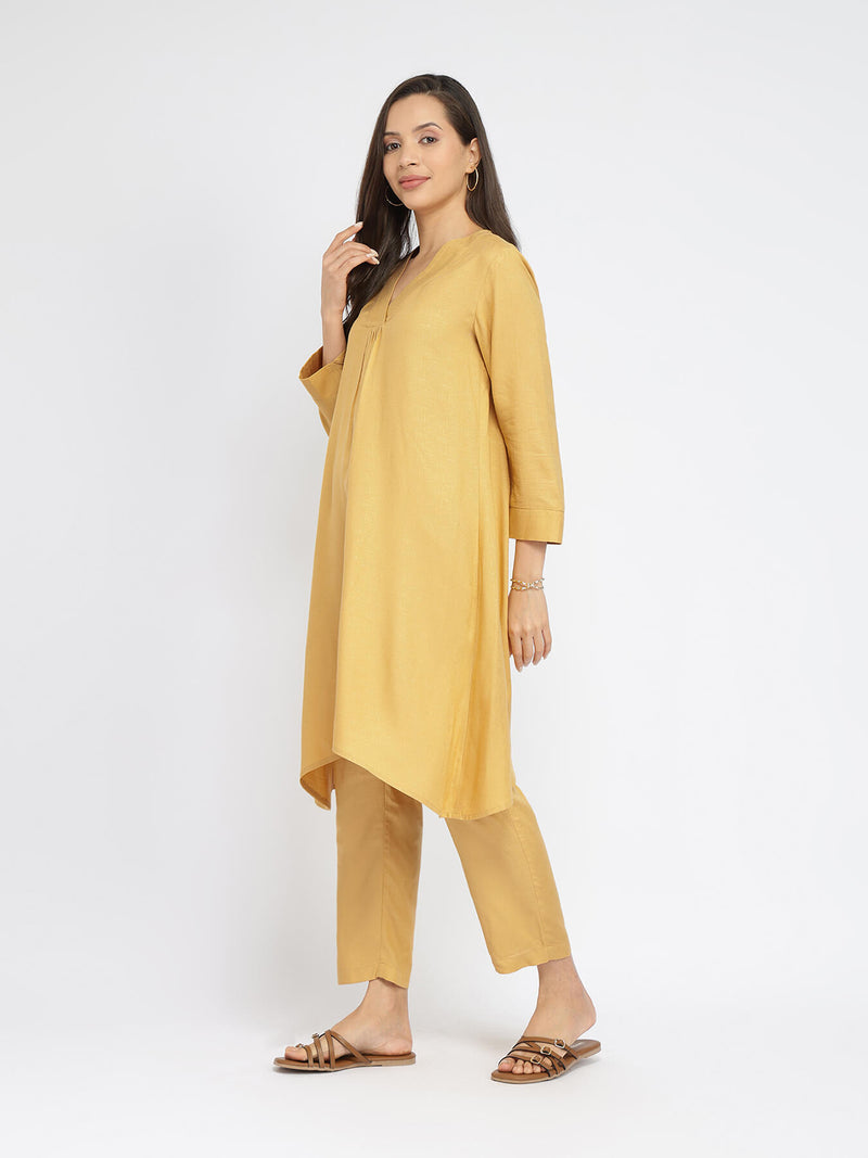 Rayon Solid Asymmetric Co-ord Set - Yellow