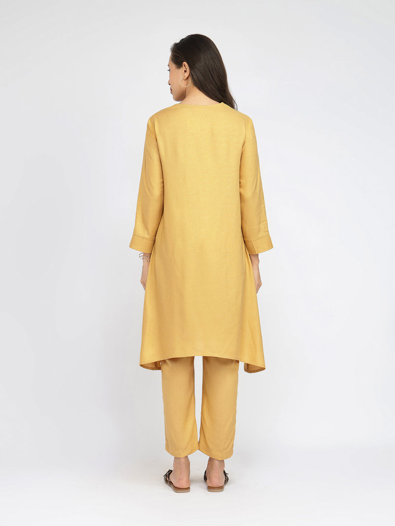 Rayon Solid Asymmetric Co-ord Set - Yellow