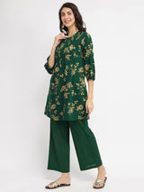Silk Blend Floral Co-ord Set - Green & Gold