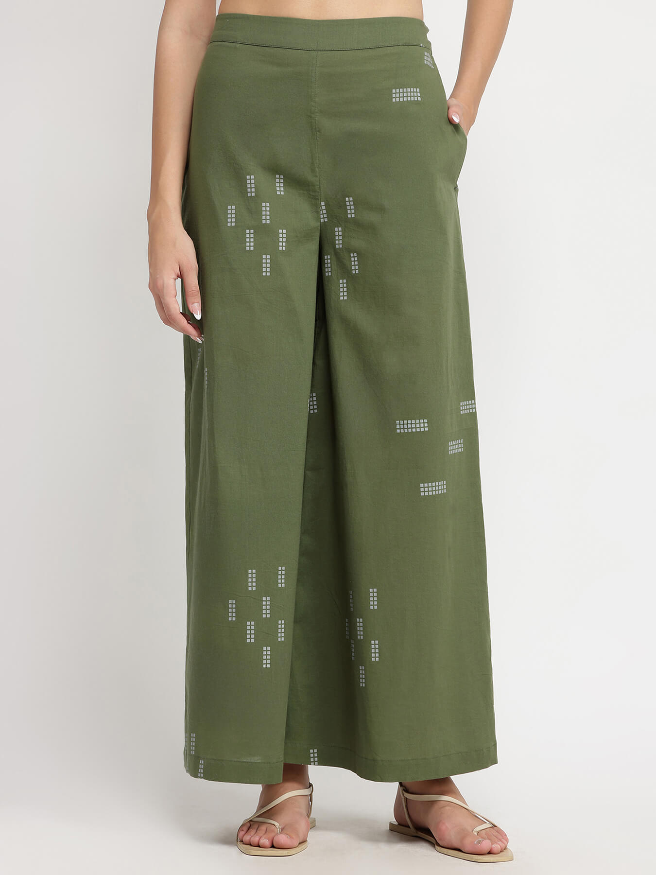 Cotton Geometric Print Co-ord Set - Olive