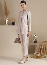 Silk Blend Colourblock Co-ord Set - Cream