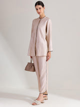 Silk Blend Colourblock Co-ord Set - Cream