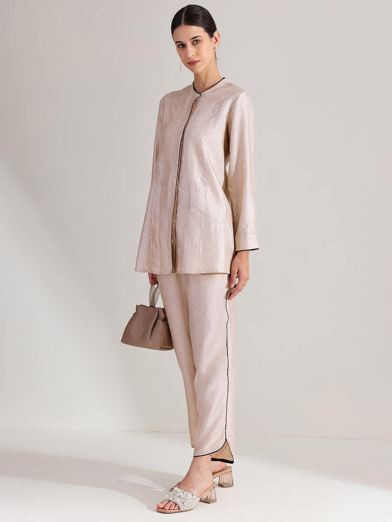 Silk Blend Colourblock Co-ord Set - Cream