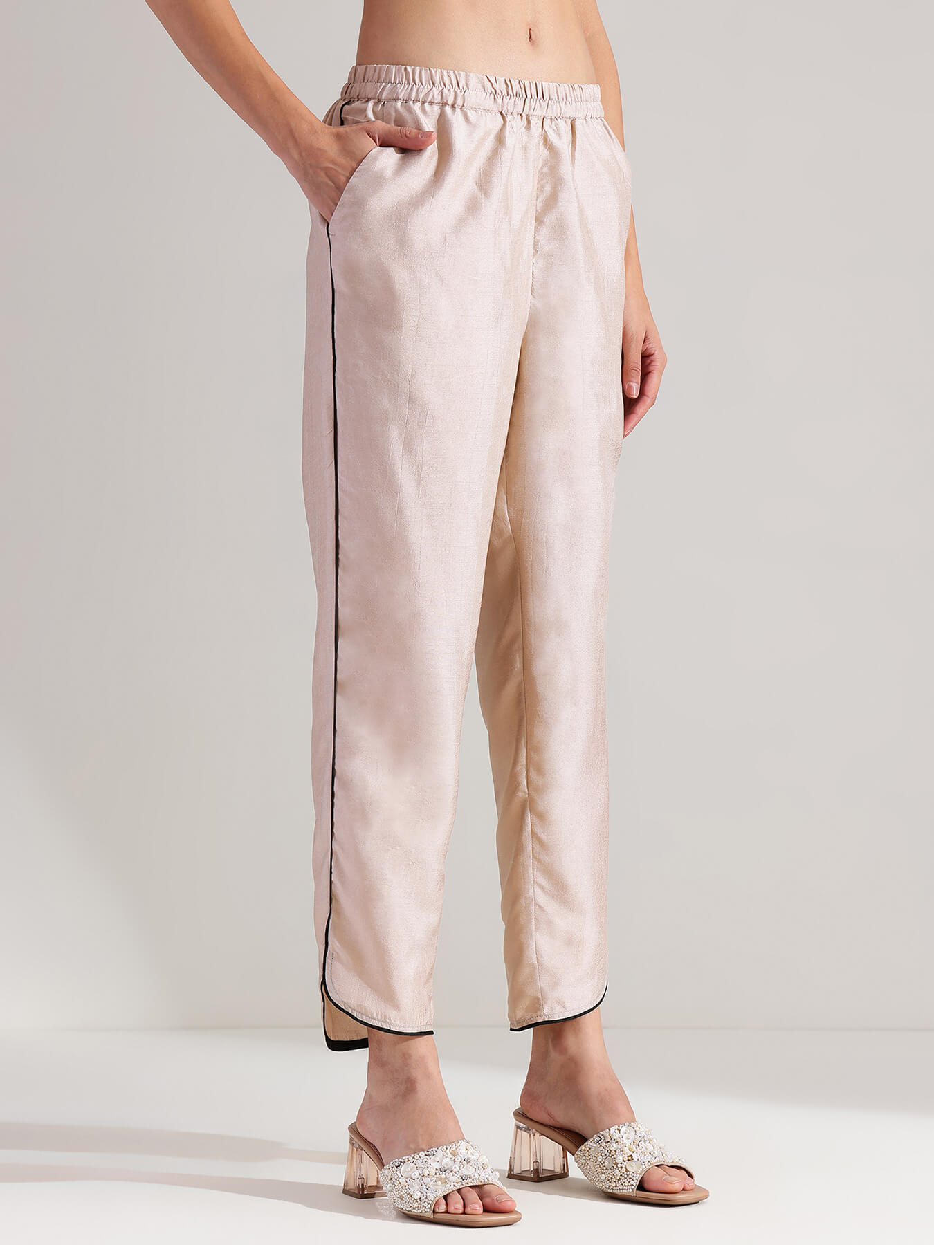 Silk Blend Colourblock Co-ord Set - Cream