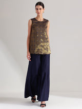 Jacquard Woven Sleeveless Co-ord Set - Navy Blue