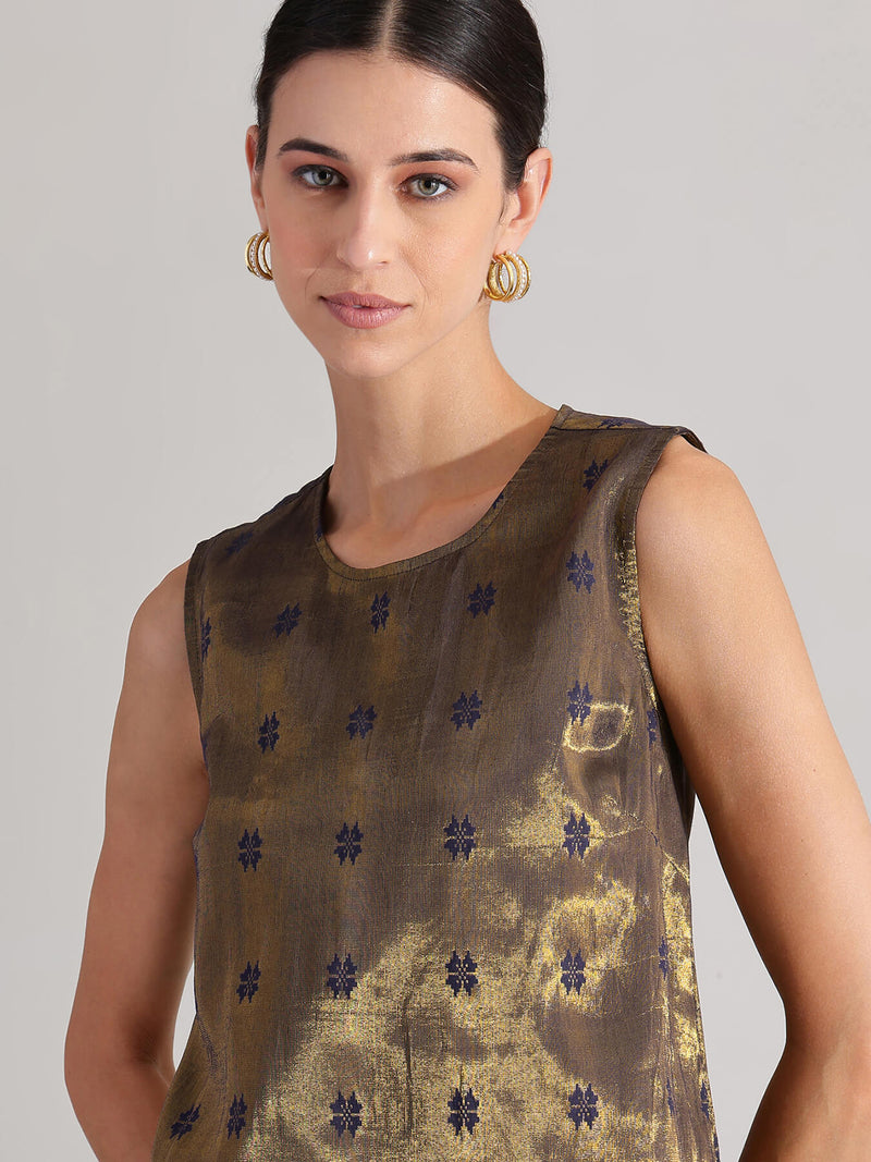 Jacquard Woven Sleeveless Co-ord Set - Navy Blue