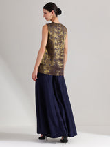 Jacquard Woven Sleeveless Co-ord Set - Navy Blue