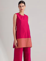 Viscose Silk Gold Striped Co-ord Set - Pink