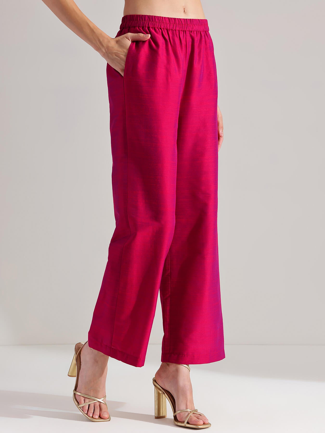 Viscose Silk Gold Striped Co-ord Set - Pink