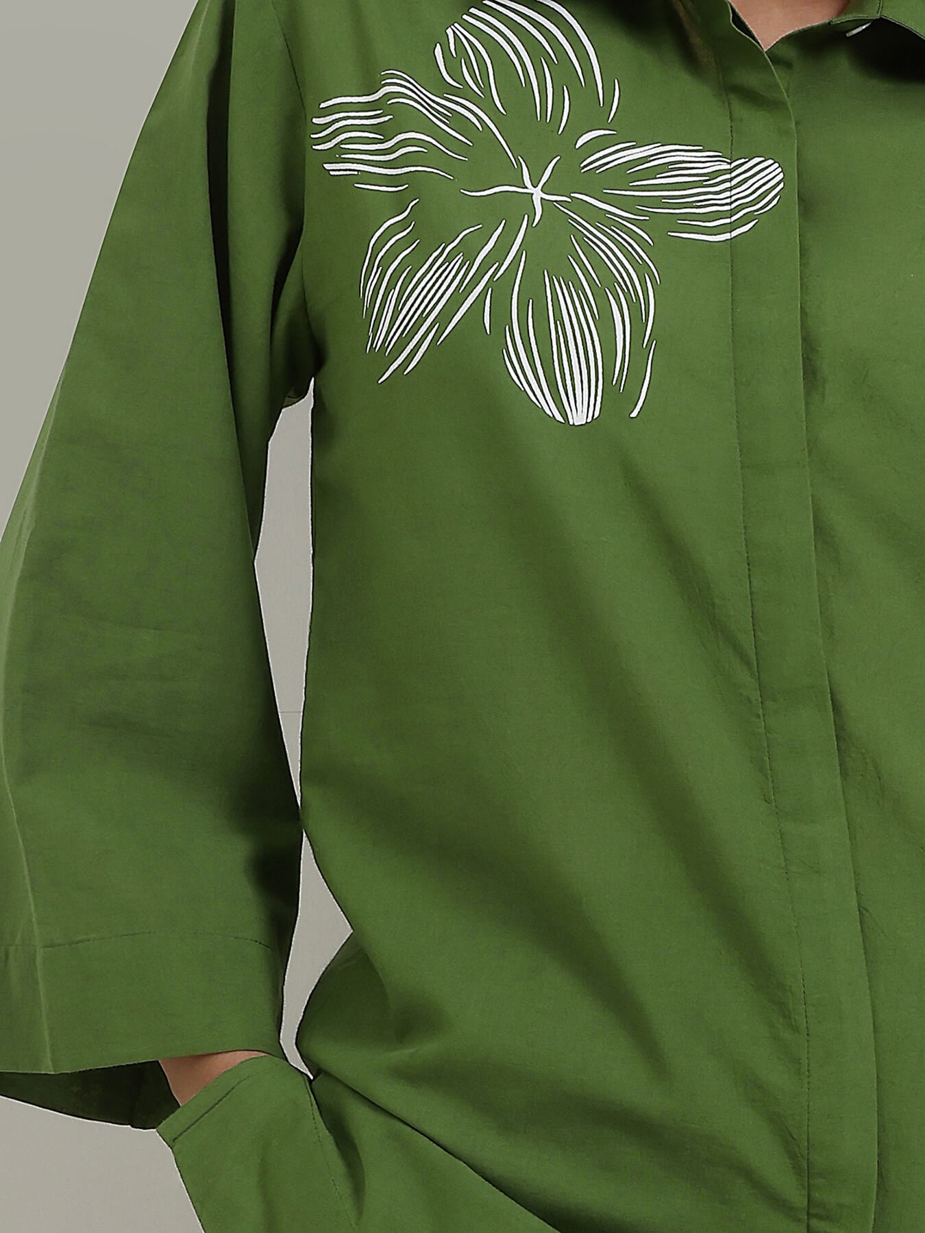 Cotton Placement Floral Co-Ord Set - Green