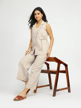 Cotton Woven Design Co-ord Set - Beige