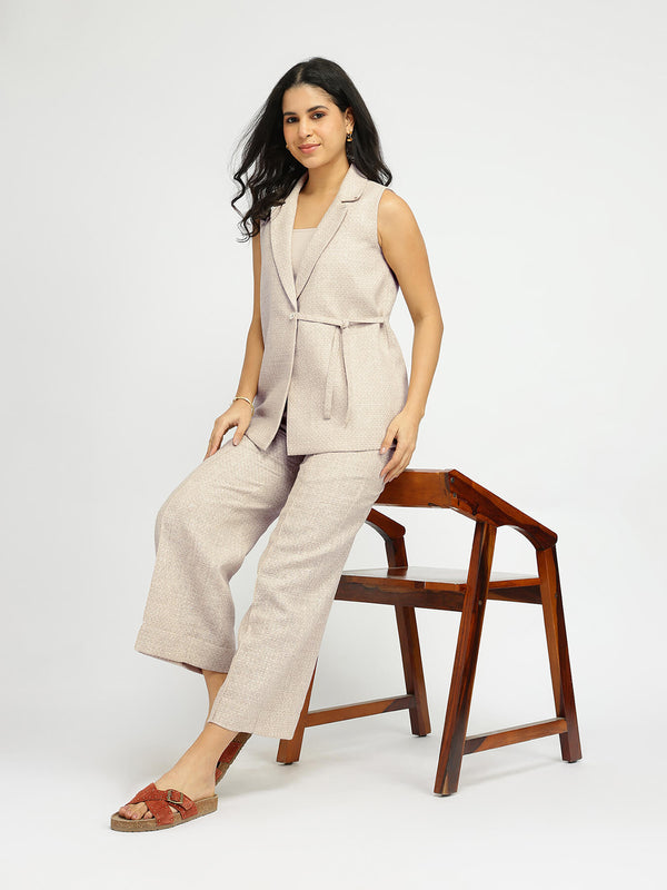 Cotton Woven Design Co-ord Set - Beige