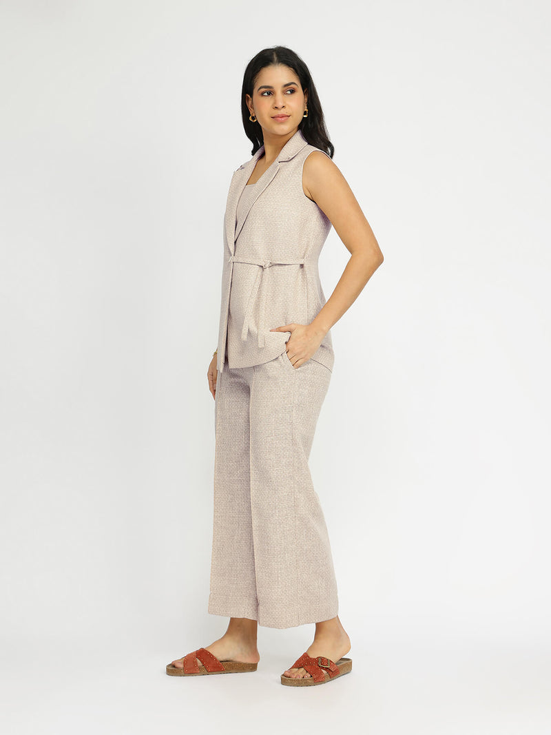 Cotton Woven Design Co-ord Set - Beige