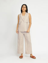 Cotton Woven Design Co-ord Set - Beige