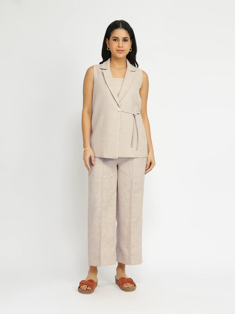 Cotton Woven Design Co-ord Set - Beige