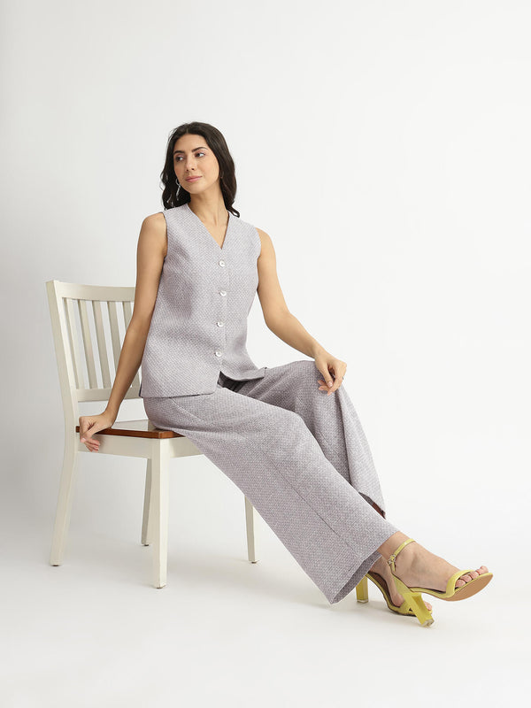 Cotton Woven Design Co-ord Set - Grey